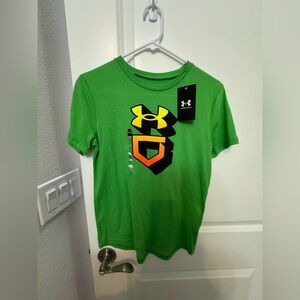 Under Armour Kids Green and Yellow Logo Tee
